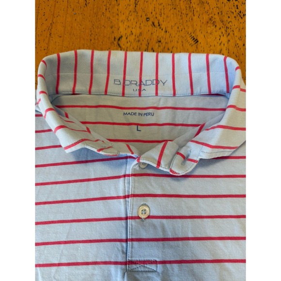 B. Draddy Sport Men's Large Short Sleeve Blue/pink  Striped Golf Polo Shirt - Picture 2 of 8